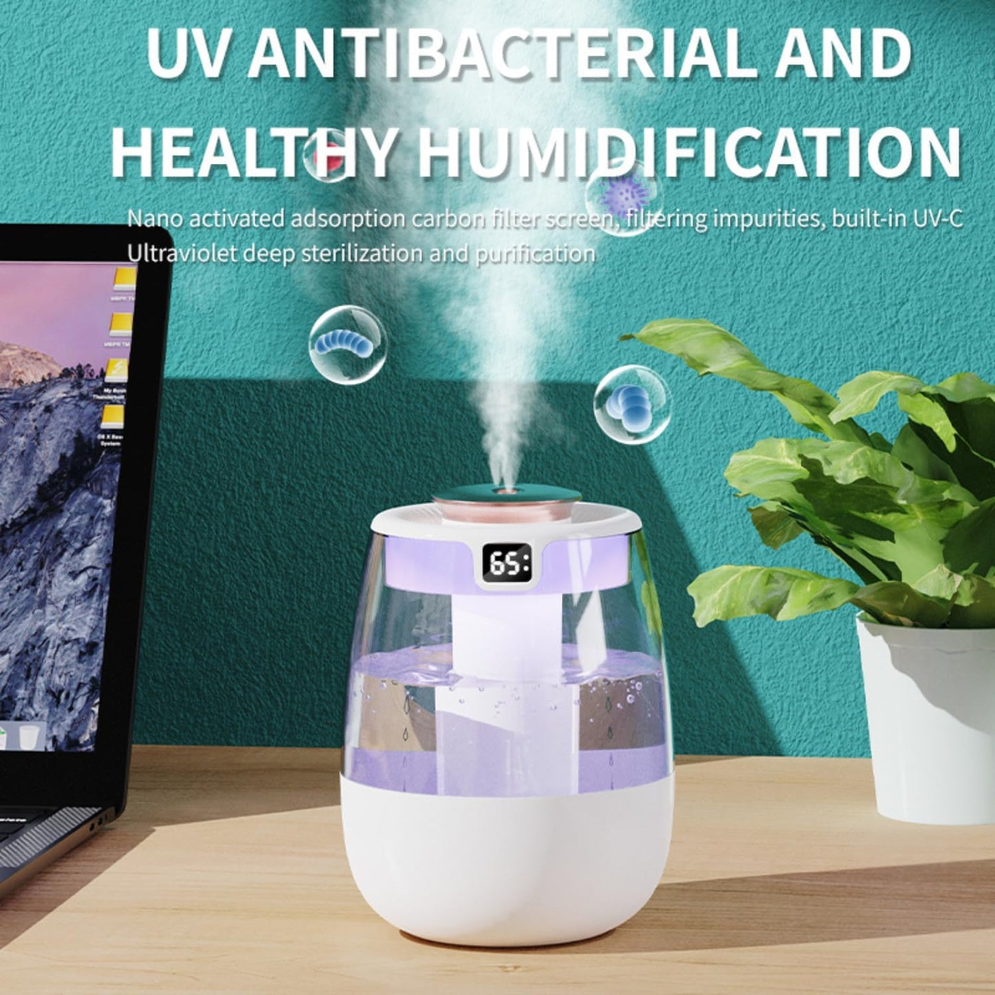 Humidifier for Bedroom,1.8L Cool Mist Humidifier with Night Light, Humidifiers for Home and Plants Baby Room with 20dB Quiet,Waterless Auto-Off