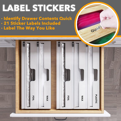 SpaceAid WrapNeat 2 in 1 Wrap Organizer with Cutter and Labels, Plastic Wrap, Aluminum Foil and Wax Bamboo Dispenser for Kitchen Storage Organization Holder for 12" Roll (Natural, 2-Slot)