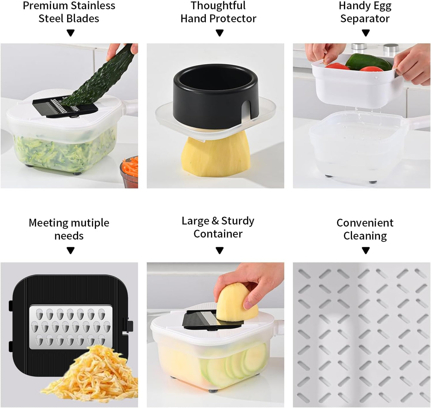 Vegetable Chopper, 3 Blade Veggie Chopper with 7.6 Cup Container, Mandoline Slicer Fruit Cutter with Strainer Basket & Safety Holder, BPA & PFAS Free Food Chopper for Onion Potato Carrot