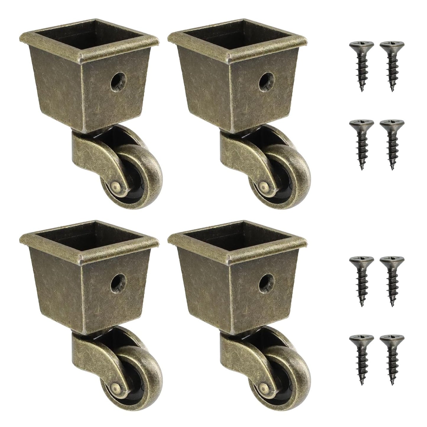 Semetall 4PCS Swivel Caster Wheels Square Cup Furniture Castors (Bronze) | 150kg Load Capacity, with Screws for Piano Feet, Sofa, Table, 1.02 Inch (26mm) Wheels