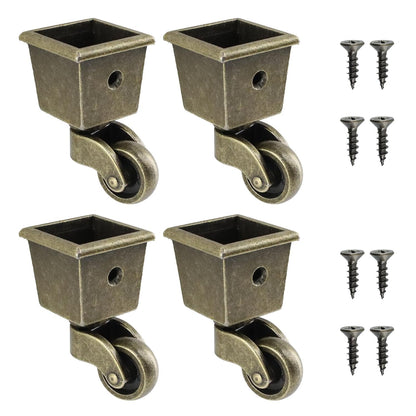 Semetall 4PCS Swivel Caster Wheels Square Cup Furniture Castors (Bronze) | 150kg Load Capacity, with Screws for Piano Feet, Sofa, Table, 1.02 Inch (26mm) Wheels