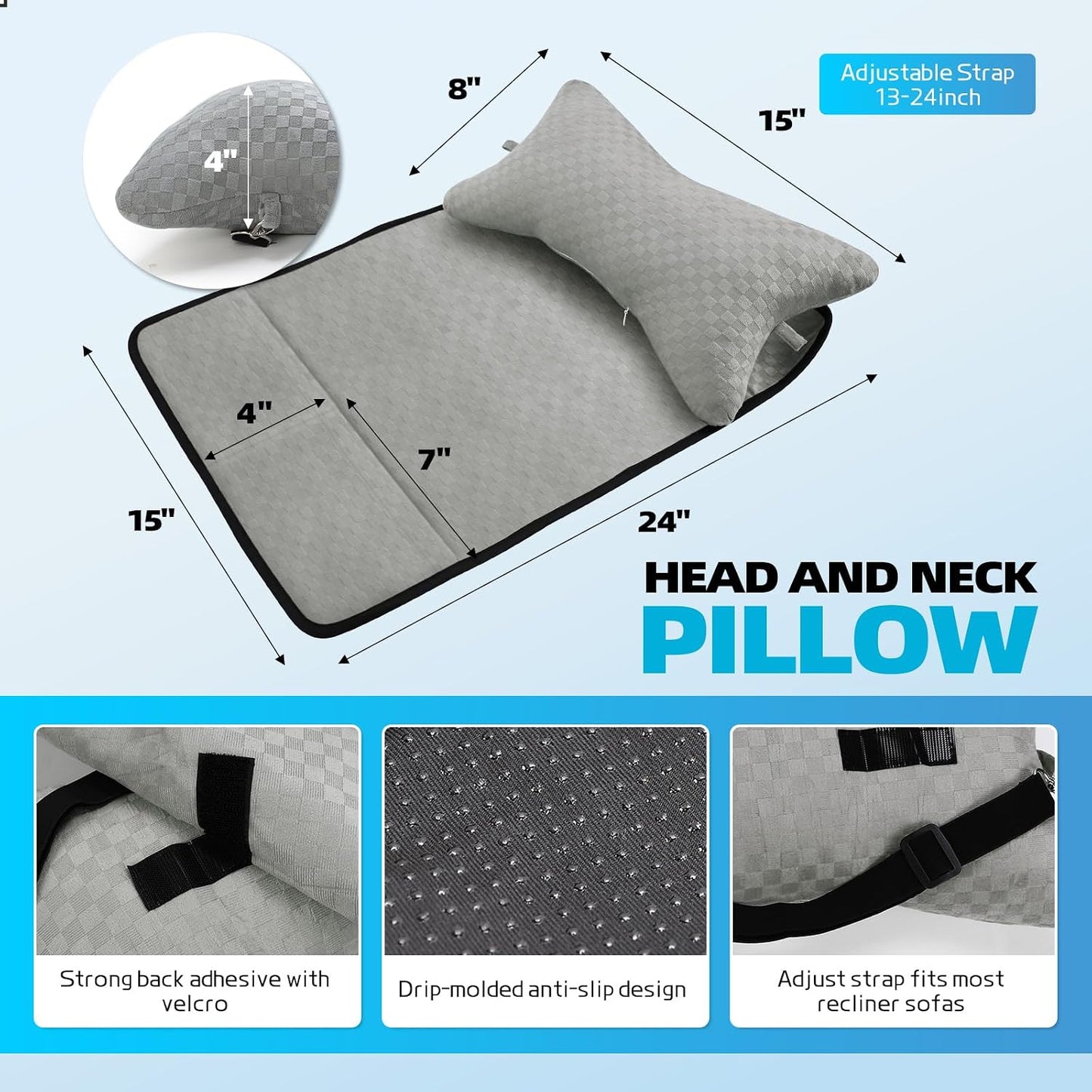 Recliner Head Pillow for Neck, Recliner Pillow for Headrest, Sofa, Chair | Breathable Velvet Cover, Plush Fill; Recliner, Sofa, Office Chair; Adjustable, Non-Slip, Ergonomic; OEKO-TEX Certified