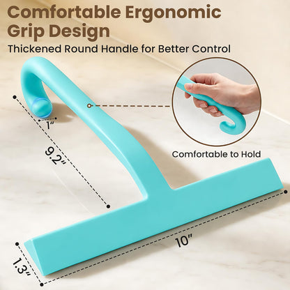 10 Inch Silicone Shower Squeegee for Glass Doors, Streak-Free, Black | No-Squeak Silicone Blade, Ergonomic Round Grip and Built-In Hook for Quick Daily Cleaning of Shower Glass, Tile and Windows