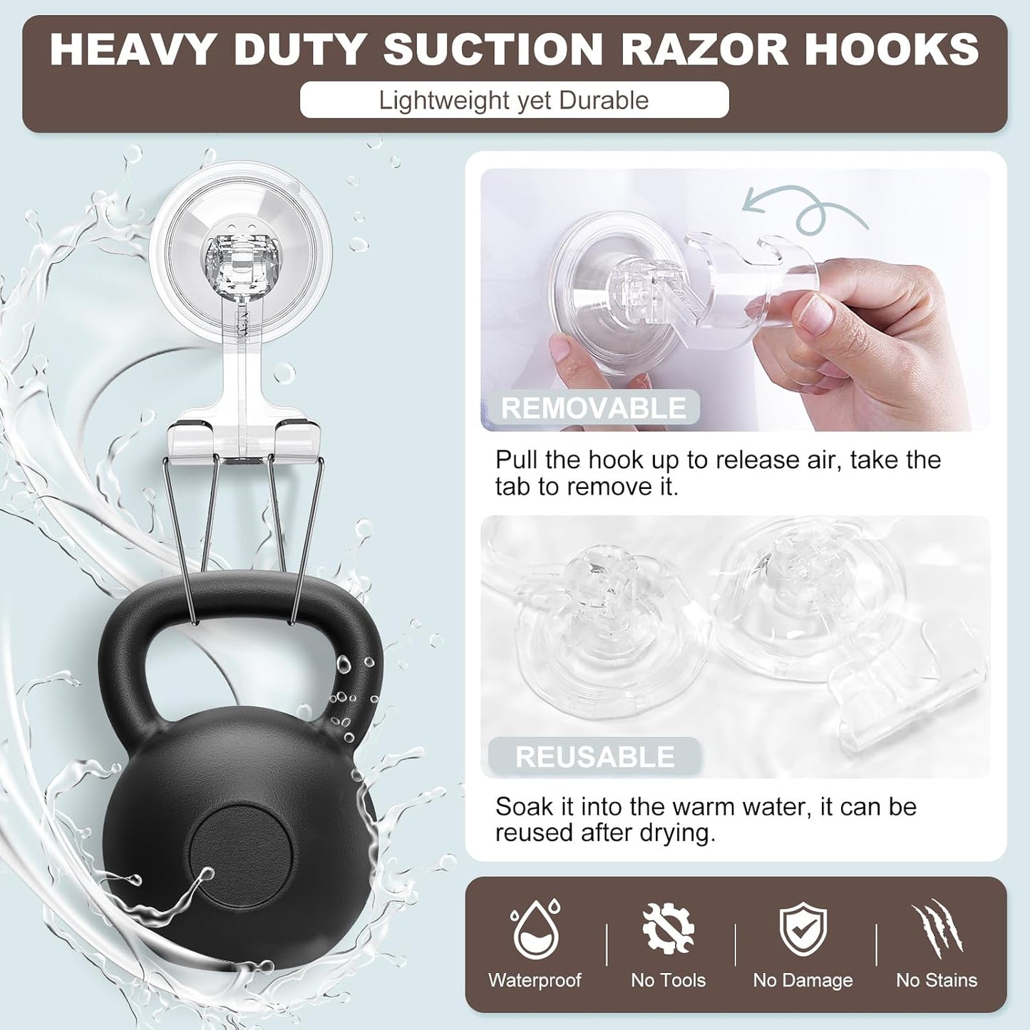 VIS'V Shower Suction Cup Razor Holder for His and Hers, Clear, 2 Pcs | Removable and Reusable, Clear Invisible Design, Locking Suction Technology, Dual Vacuum Suction, Fit for Smooth Flat Surfaces
