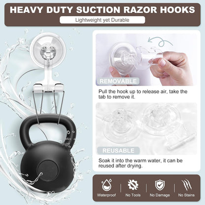 VIS'V Shower Suction Cup Razor Holder for His and Hers, Clear, 2 Pcs | Removable and Reusable, Clear Invisible Design, Locking Suction Technology, Dual Vacuum Suction, Fit for Smooth Flat Surfaces