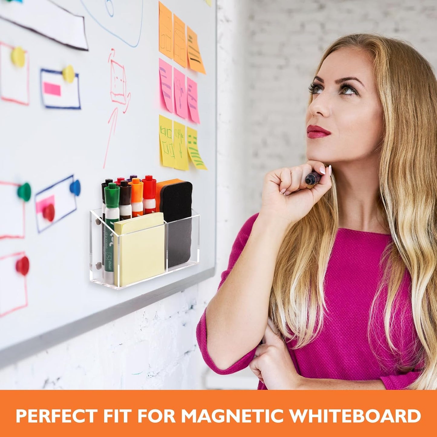 Ameceres Magnetic Acrylic Pencil Holder Clear Pen Holder for Fridge Locker | Whiteboard Accessories, Dry Erase Holder, Marker Organizer, Locker Organizer, Desk Pen Holder, For Office Home Classroom