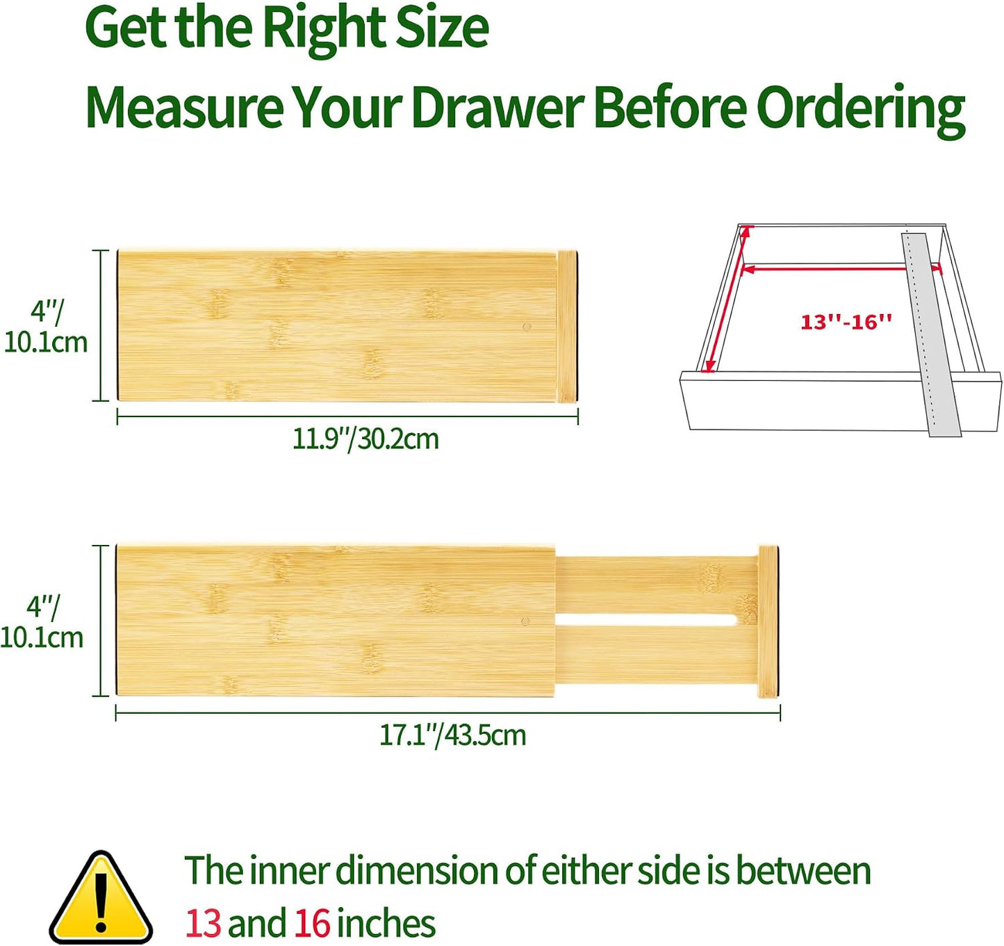 VaeFae 6-Pack Adjustable Bamboo Drawer Dividers, Expandable Drawer Organizer for Kitchen Utensils, Clothes, Bathroom, Office – Fits Drawer Interiors 16.6" to 21.8"