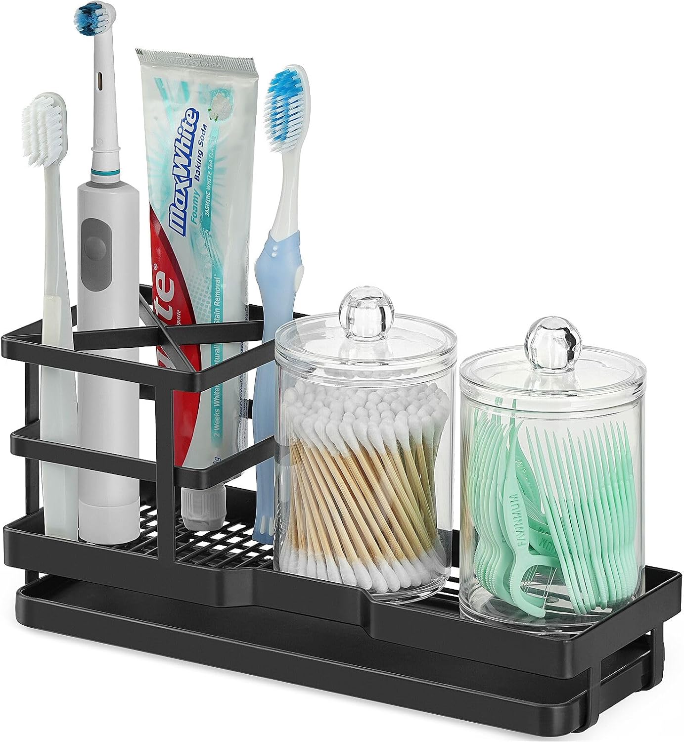 Toothbrush Holders for Bathrooms, 4 Slots Metal Tooth Brushing Organizer | Rustproof Electric Tooth Brush Toothpaste Holder with Drainage for Bathroom Countertop, White