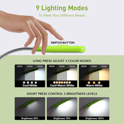VAVOFO Rechargeable Book Light for Reading in Bed Kids, 7 LED Reading Light with 9-Level Warm Cool White Daylight, Eye Care Lamp with Power Indicator for Bookworms (Yellow)