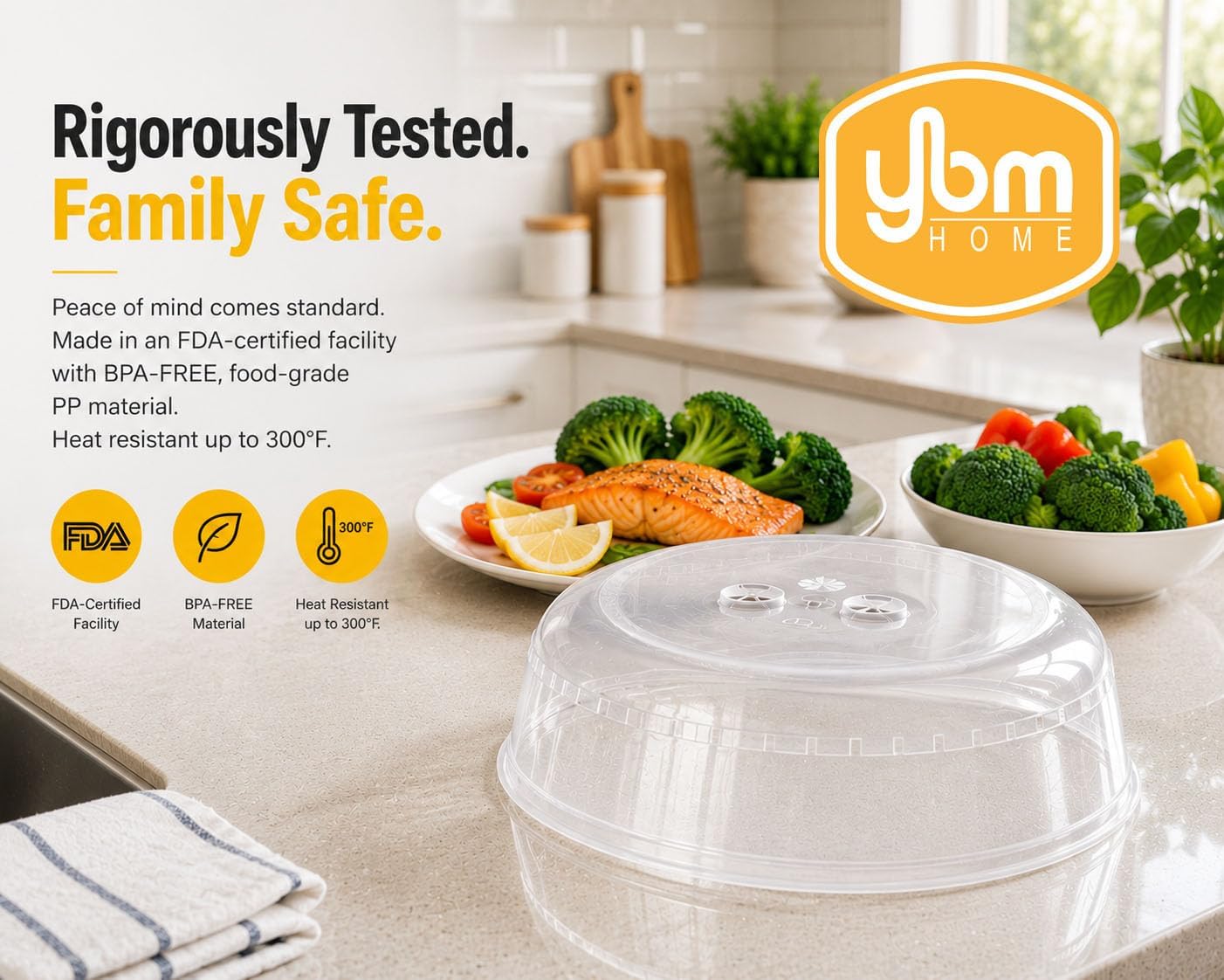 YBM HOME Microwave Splatter Cover Keeps Your Microwave Spotless During Food Heating, Anti-Splatter Plate Lid Cover, BPA Free and Dishwasher Safe (1, 2.5x10x9)