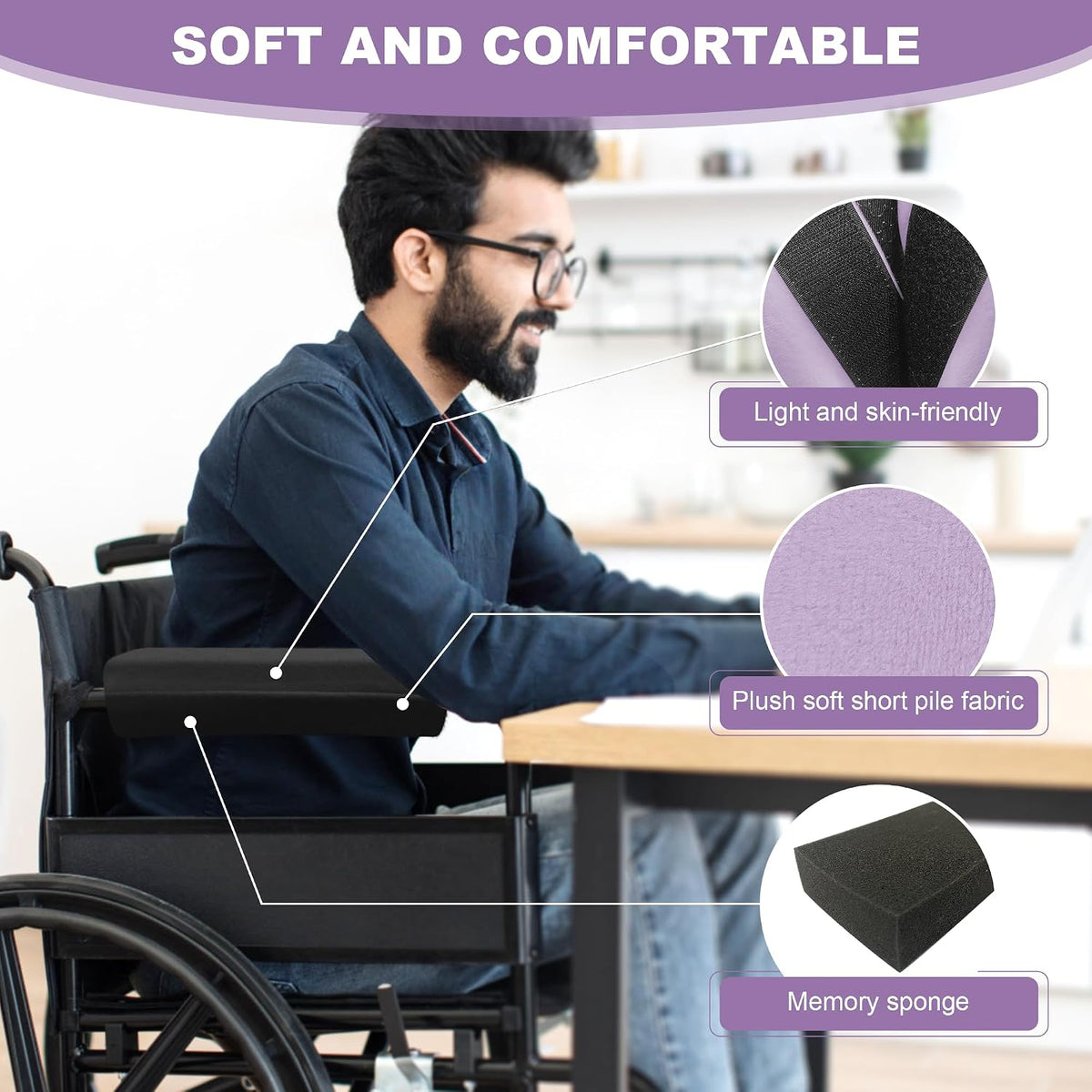 SPRING SEAON Wheelchair Accessories Armrest Covers, Memory Foam Pads, Pair