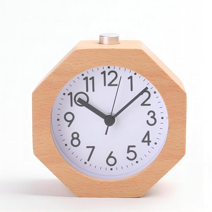 Wood Analog Alarm Clock 3'' Non-Ticking Backlight Battery Operated