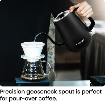 Chefman Gooseneck Electric Kettle, 0.8L Pour Over Tea Kettle for Coffee and Tea, One-Touch Operation, Boil-Dry Protection, Auto Shut-Off, Ultra-Fast Hot Water Boiler – Black