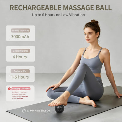 Heating Vibrating Massage Ball with 7 Modes & Memory Function for Myofascial Release, Deep Tissue and Trigger Point Muscle Therapy - Targets Back, Hip, Leg, Neck & Foot (Black)