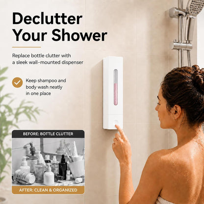 Shampoo and Conditioner Dispenser - Wall-Mounted 3-Chamber Shower Soap Dispenser, No-Drill, 1200ML Capacity, for Bathroom & Hotel