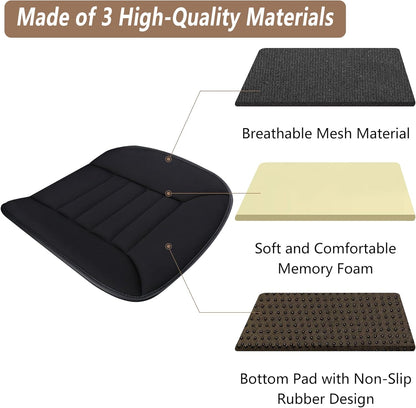 Car Seat Cushion Pad 1.2" Thick Comfort Seat Protector for Car Driver Seat Office Chair Home Use Memory Foam Seat Cushion with Non Slip Bottom, 20'' x 18.5'', Black