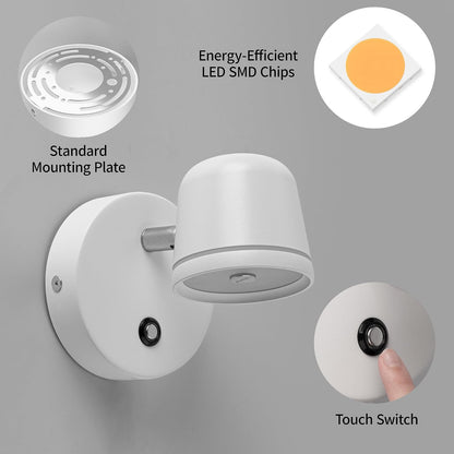Aisilan LED Plug in Wall Sconce with Touch Dimmable Control Adjustable Wall Mounted Lamp Angle Anti-Glare Matte White Aluminum Bedside Reading Wall Lights for Bedroom Living Room