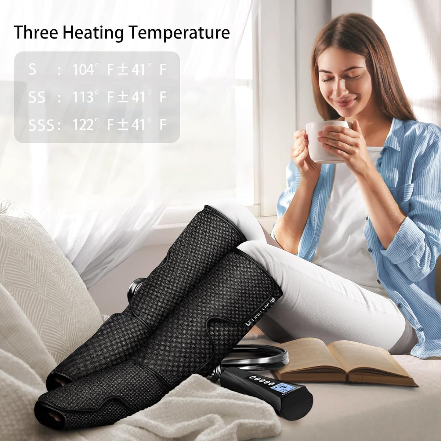 UMARMUNG Air Compression Leg Massager with Heat, Gifts for Men, Dad, Husband, Women, Mom, Wife, Her, Presents for Christmas, Mothers Day, Birthday, Valentine's Day, Works for Foot, Calf, Knee, Thighs
