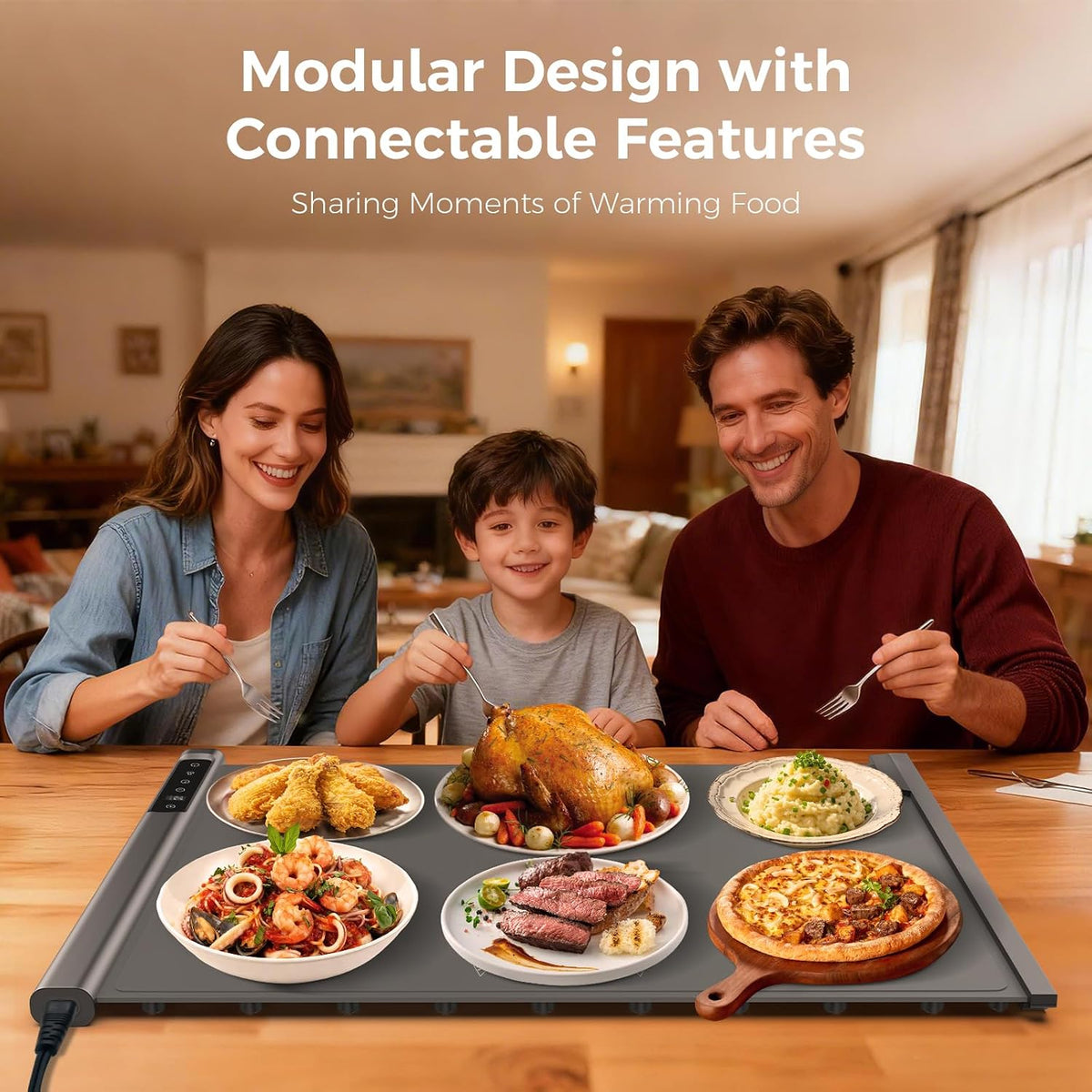 3-in-1 Expandable Warming Mat for Food, 7 Temp & 6H Timer, 54" x 16", Gray