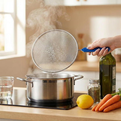 8.3 Inch Grease Splatter Guard for Frying Pan, Stainless Steel Grease Screen with Grip Handle, Ultra Fine Mesh Prevents Oil Splatters for Frying Pan