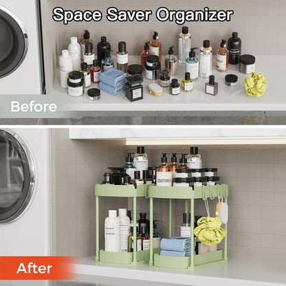 2 Packs Under Sink Pull-Out Storage Organizers, 12.8 Inches, Black | Multi-Purpose Cabinet Organizers and Storage for Bathroom & Kitchen