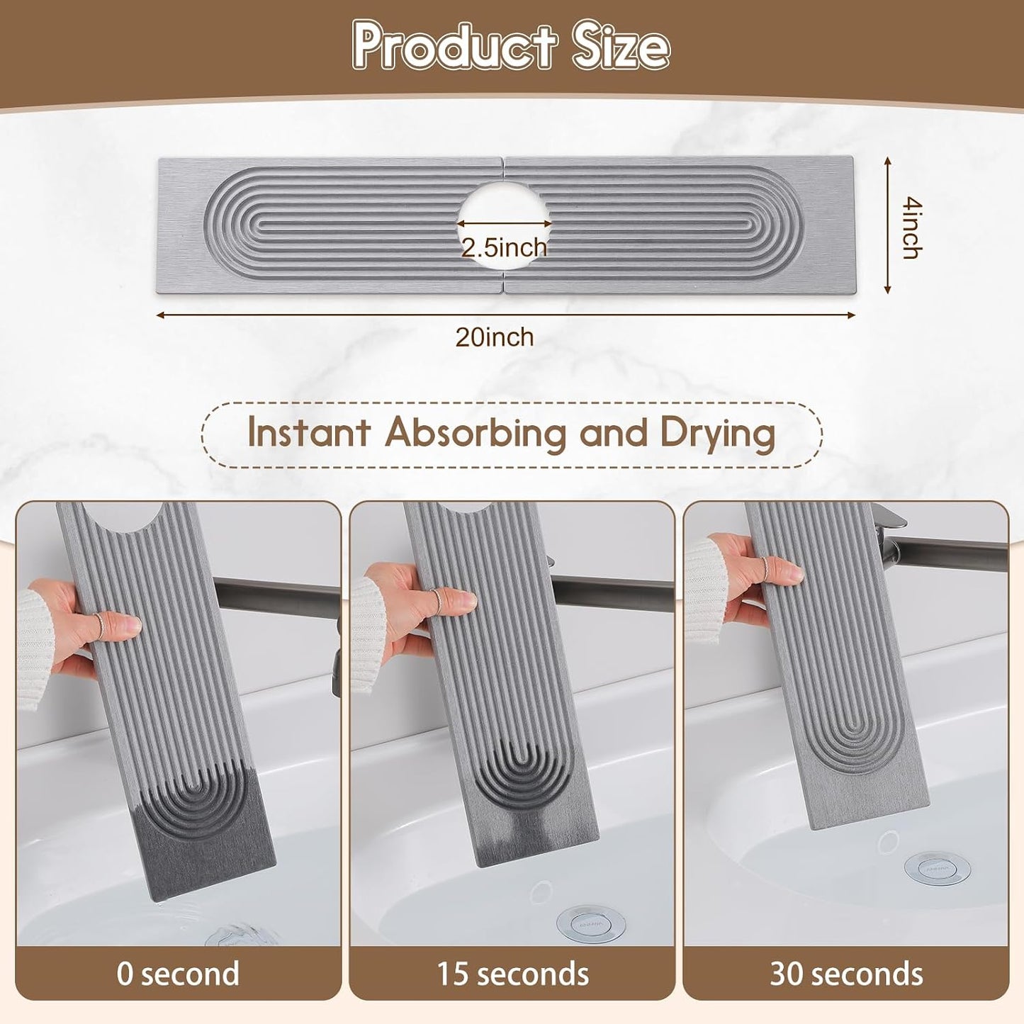 Faucet Mat for Kitchen Sink, Diatomite Quick Drying Tray , 15.8 Inch Kitchen Sink Splash Guard and Bathroom Stone Trays for Counter. Super Absorben.White.