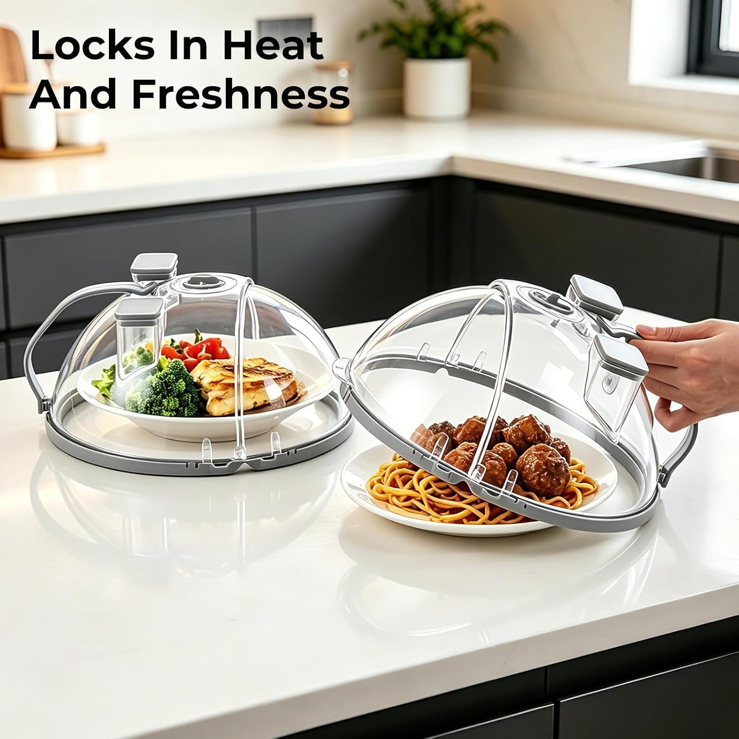 UFORU 10-Inch Foldable Microwave Splatter Cover for Food with Water Steamer | Clear Plate Cover with Handle Helps Contain Food Splatter Guard,Collapses for Compact Drawer or Cabinet Storage,Space-Saving