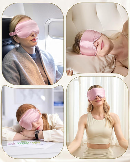 BeeVines 22 Momme Silk Sleep Mask, 3D Contoured Eye Masks for Women (Black) | Luxury 100% Pure Silk Eye Cover for Sleeping, 3D Contoured Eye Shade for Lash Extensions, Zero Eye Pressure & Blackout