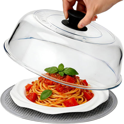 High Borosilicate Glass Microwave Splatter Cover for Food with Silicone Mat, Plate Guard Lid with Vent Hole
