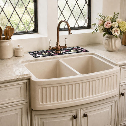 Light Brown White Checkered Kitchen Sink Splash Guard Faucet Mat,Faucet Non-Slip Absorbent Mat,Farmhouse Sink Splash Guard Behind Faucet for Kitchen Bathroom, 15"x5.5"