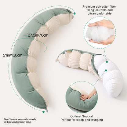 Peallow(Pat. Pend) – Long Round Body Pillow for Adults, Bolster Pillow for Sleeping, Soft and Supportive Pillow for Sleeping & Lumbar Support (Green-White, 29.5")