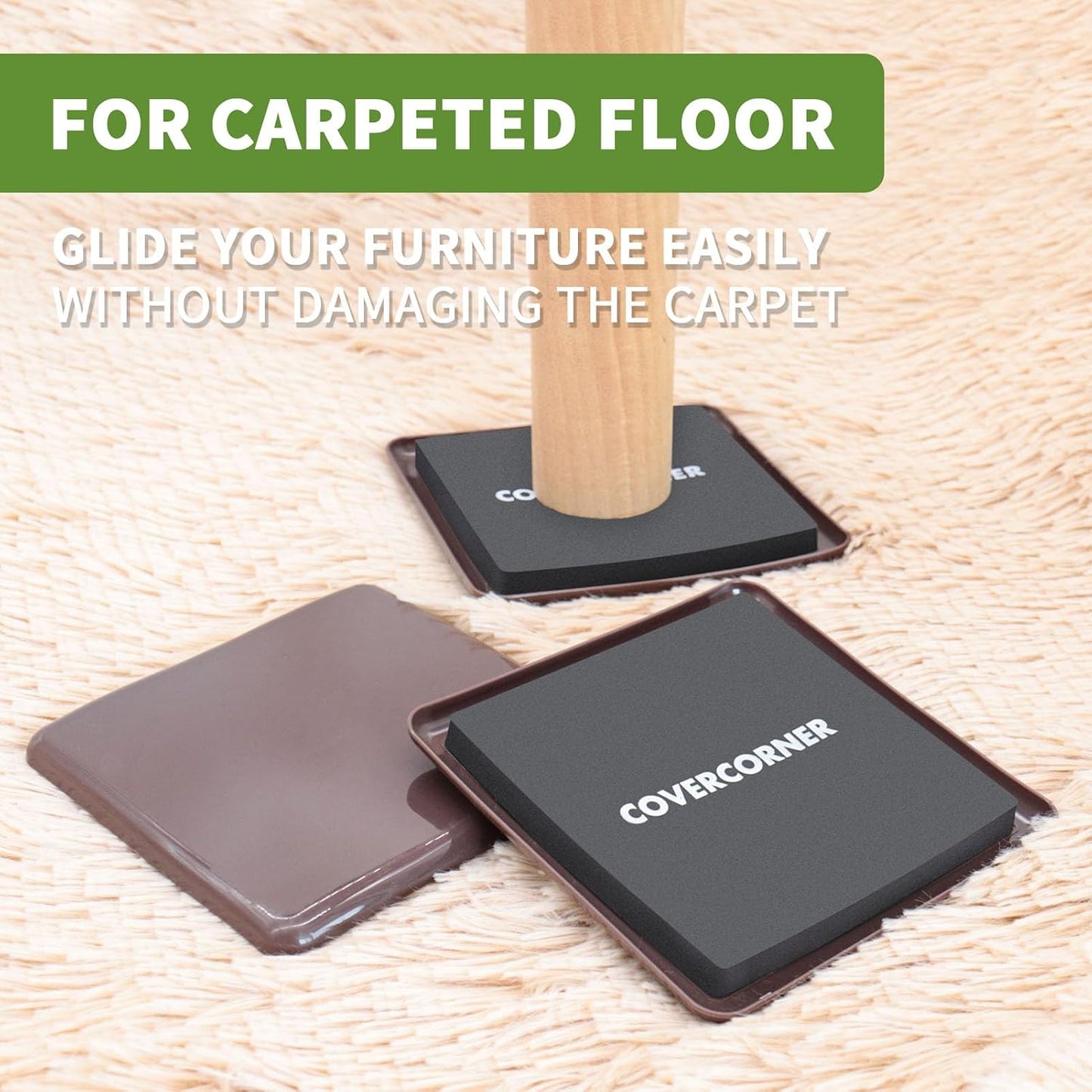 Furniture Sliders for Carpet and Hardwood, 8 PCS 3 1/2", Brown | Furniture Sliders for Hardwood Floors, Sliders for Moving Furniture, Furniture Movers Sliders, Combo Pack, Square