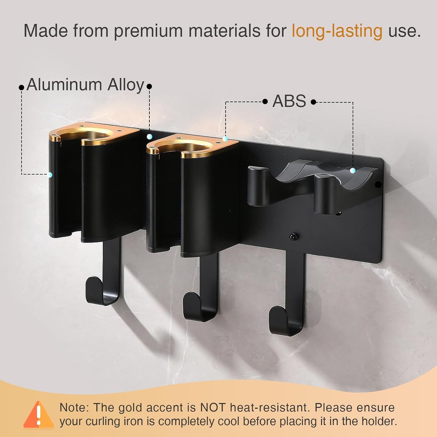 Hair Tool Organizer Wall Mount, Hair Dryer & Curling Iron Storage | 3-Compartment Blow Dryer and Straightener Holder, Screw Mounting, Aluminum Alloy & ABS, White (Hair Tools Not Included)