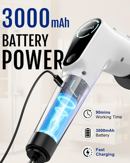 Dovety Electric Spin Scrubber, Extendable Handle, 8 Brush Heads-WH | 90-minute long runtime, Type-C fast charging, multi-scene cleaning tool for shower, bathtub, tile and bathroom scrubbing