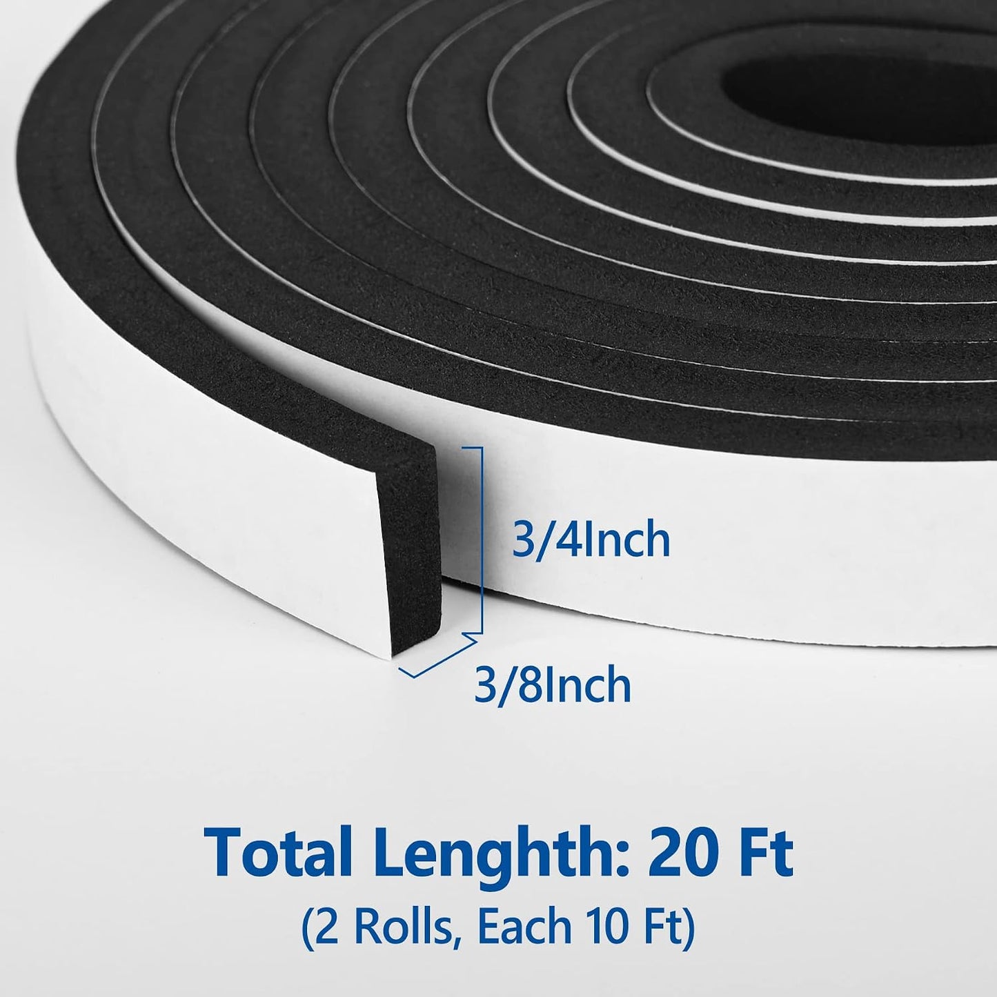 Kikerike Self Adhesive Foam Tape Weatherstrip 1/2In x 1/4In x 42Ft High Density Foam Insulation Strips Seal Weather Stripping with Strong Adhesive for Door and Window Sound Isolation Soundproofing
