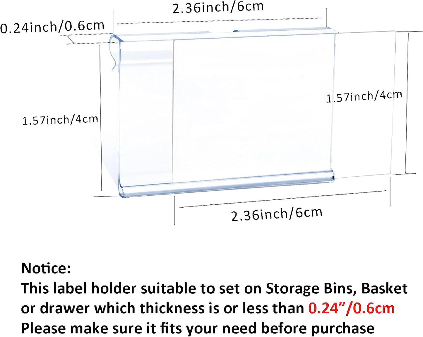 50pcs Labels for Storage Bins Plastic Label Clip, Basket Labels Clip On Wire Shelf Price Label Holder Merchandise Sign Display Holder, 50pcs Label Insert Included (6x4cm)