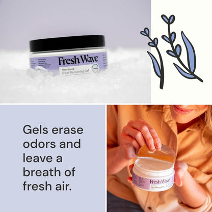 Fresh Wave Original Odor Eliminator Gel 3-Pk 7 oz - Air Freshener for Home | Plant-based essential oils. Lasts 15-30 days per jar. No plug-in needed. Pet-safe, closet and bathroom deoderizer.