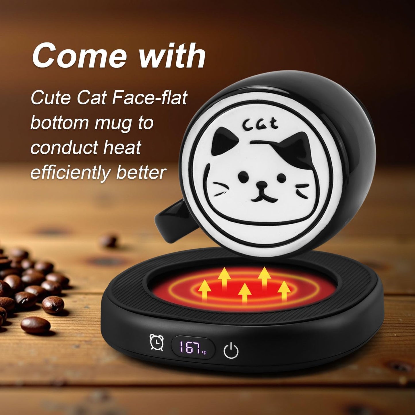 Cat Mug Coffee Mug Warmer Set for Desk Electric Heated Tea Cup Candle Plate | Cute Cat Cup Warmer Set, Self Heating Tea Warmer for Office Home, 8Hrs Auto Shut Off 4 Temperature Setting, Christmas Gift