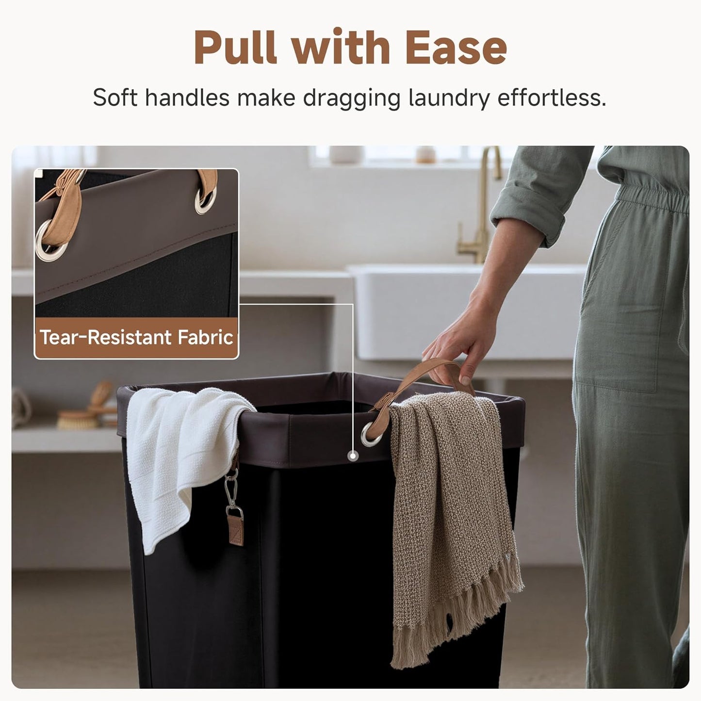 StorageWorks 160L Laundry Basket with Wheels, Rolling Hampers for Clothing | Beige Laundry Basket with Wheels, Metal Frame & Handles, Rolling Hamper for Bedroom, Bathroom, Dorm, Hotel