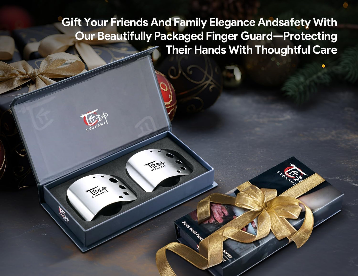 Finger Guards for Cutting Food-Finger Protectors with Herb Stripper | Stainless Steel | 2 Pcs | Adjustable Size | Rose Gold | Protecting Fingers and Nails | Gift Box for Couple Women Mom Wife