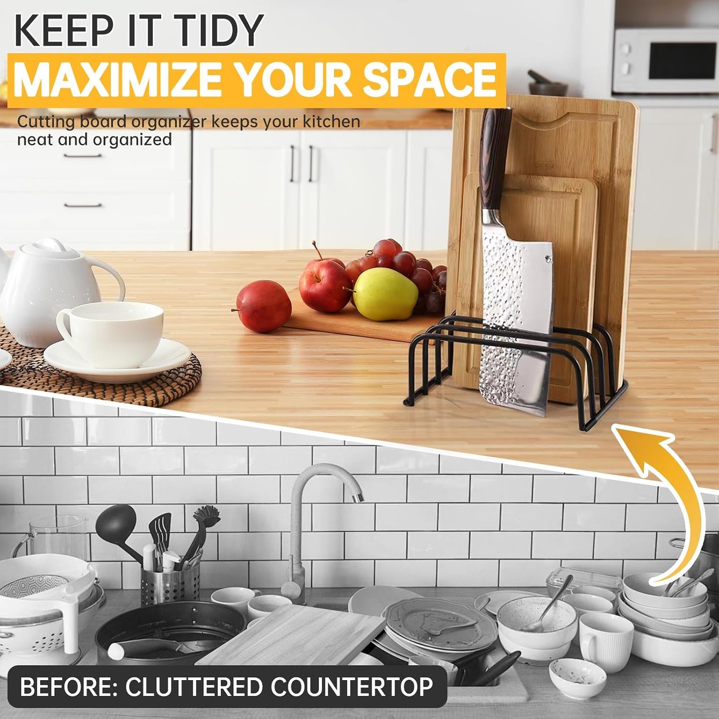 Kitchen Cutting Board Organizer Rack, 5-Slot Storage Holder for Boards, Bakeware, Cookie Sheets (1pc Black)