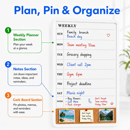 MaxGear Weekly Dry Erase Calendar Board, 11" x 17" Magnetic Whiteboard | Double-Sided Wall Planner: Weekly Calendar on One Side, Blank Whiteboard on The Other, Includes 3 Color Markers and Magnets
