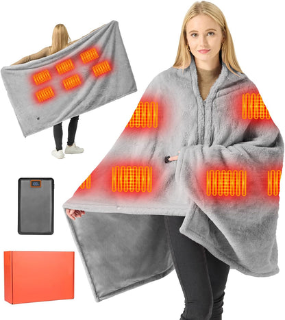 Heated Throw Blanket, Graphene Electric Heated Shawl, 20000mAh 7.4V Battery Operated, Fast Heating with 3 Temperature Levels Portable Heated Blanket, Wearable Cordless Heated Wrap (Khaki)