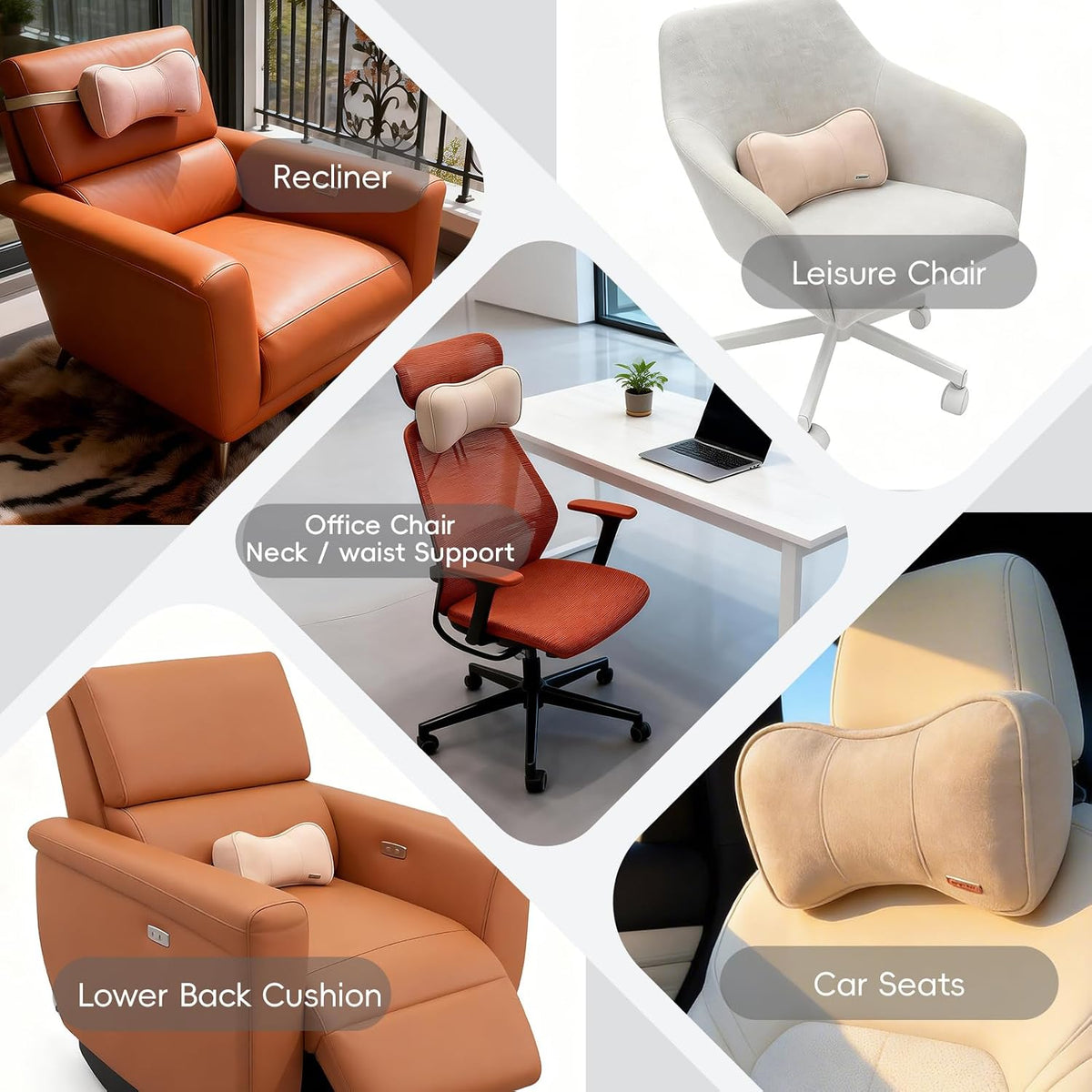 Car Neck Support Pillow Recliner Headrest Pillow for Neck Pain Relief Tan