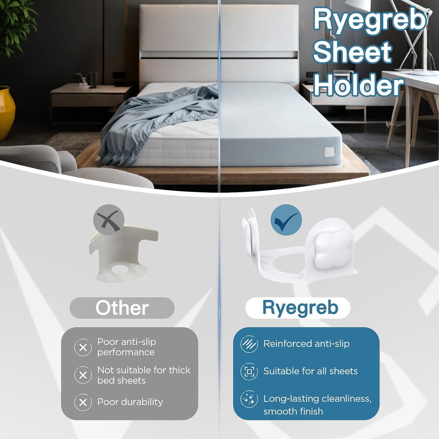 Sheet Holders Bed Sheet Grippers - Fitted Sheet Holder for Corners Keep Sheets Firm & Tight Fit All Sheet Sizes Sheet Straps Clips Easy Installation