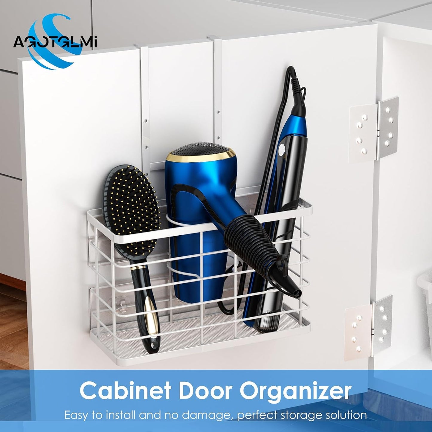 Hair Tool Organizer, Dryer Holder, 3 in 1 Blow Bathroom Organizer Wall Mounted/Cabinet Door for Flat Iron, Curling Straightener, Care & Styling Tools Storage Basket