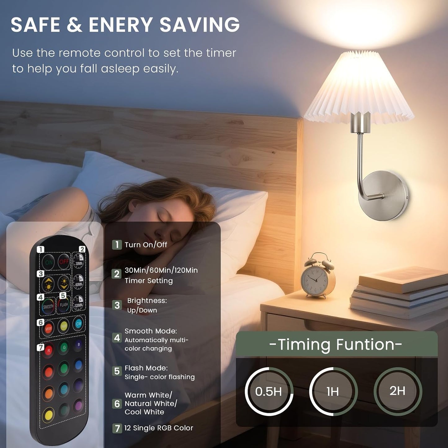 Rechargeable Battery Operated Wall Sconce Sets of 2, 15 Colors Wireless gooseneck Black Wall Lights Fixture with Dimmable Bulbs and Remote, Not Hardwired Wall Mounted Lamps for Bedroom Living Room