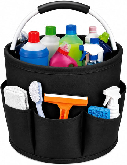 UFORU Cleaning Caddy with Handle, 17L Foldable Organizer with 6 Pockets | 600D Oxford Fabric, Durable, Waterproof, Large Capacity, Space-Saving Foldable, Multi Cleaning Bucket Bag for Home, Garden