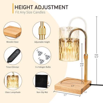 Candle Warmer Lamp with 3 Bulbs, Adjustable Height Dimmable Candle Warmer with Timer, Candle Lamp with Charming Gift Box Ribbon,Birthday Gifts for Women Mom, House Warming Gifts New Home Decor