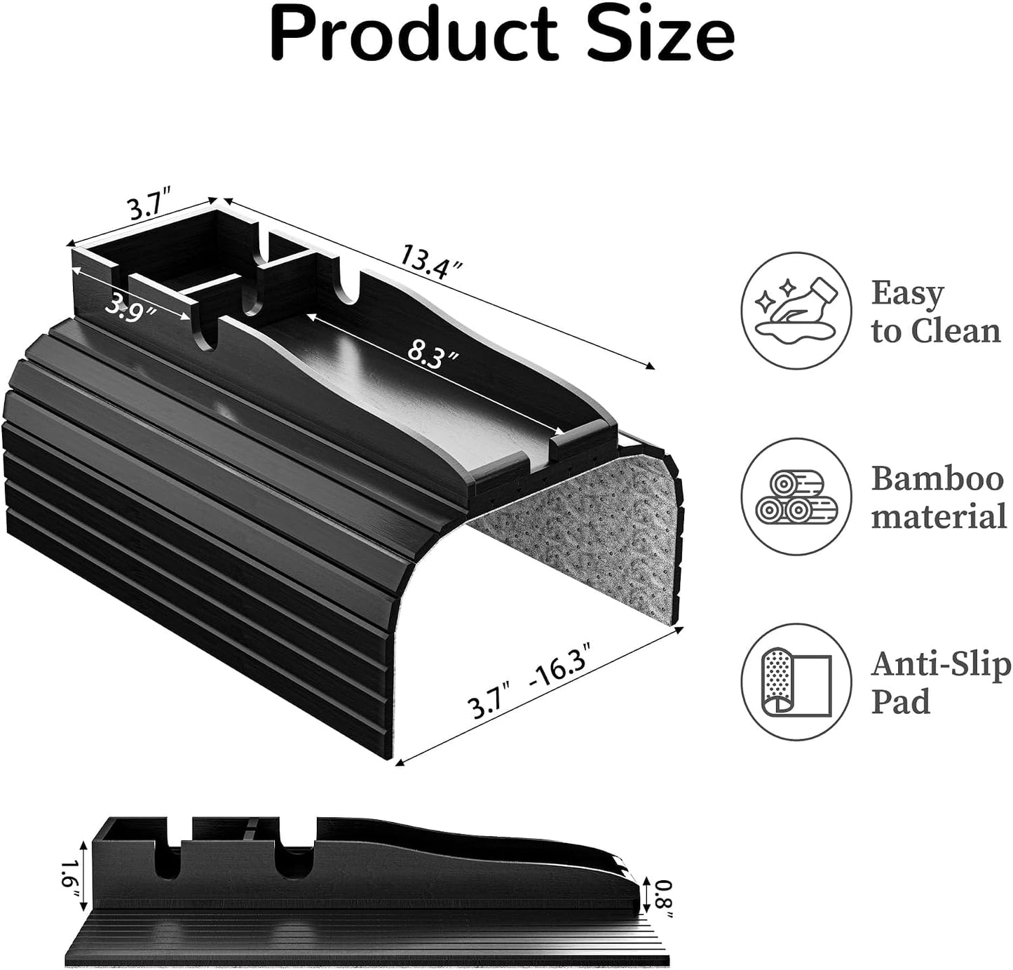 Korser Couch Armrest Table, Sofa Arm Tray with Removable Cup Holder, 2 in 1 Anti-Slip Armrest Tray Table for Couch, Bamboo Foldable Couch Cup Holder for Drinks Snacks Phone Remote Control